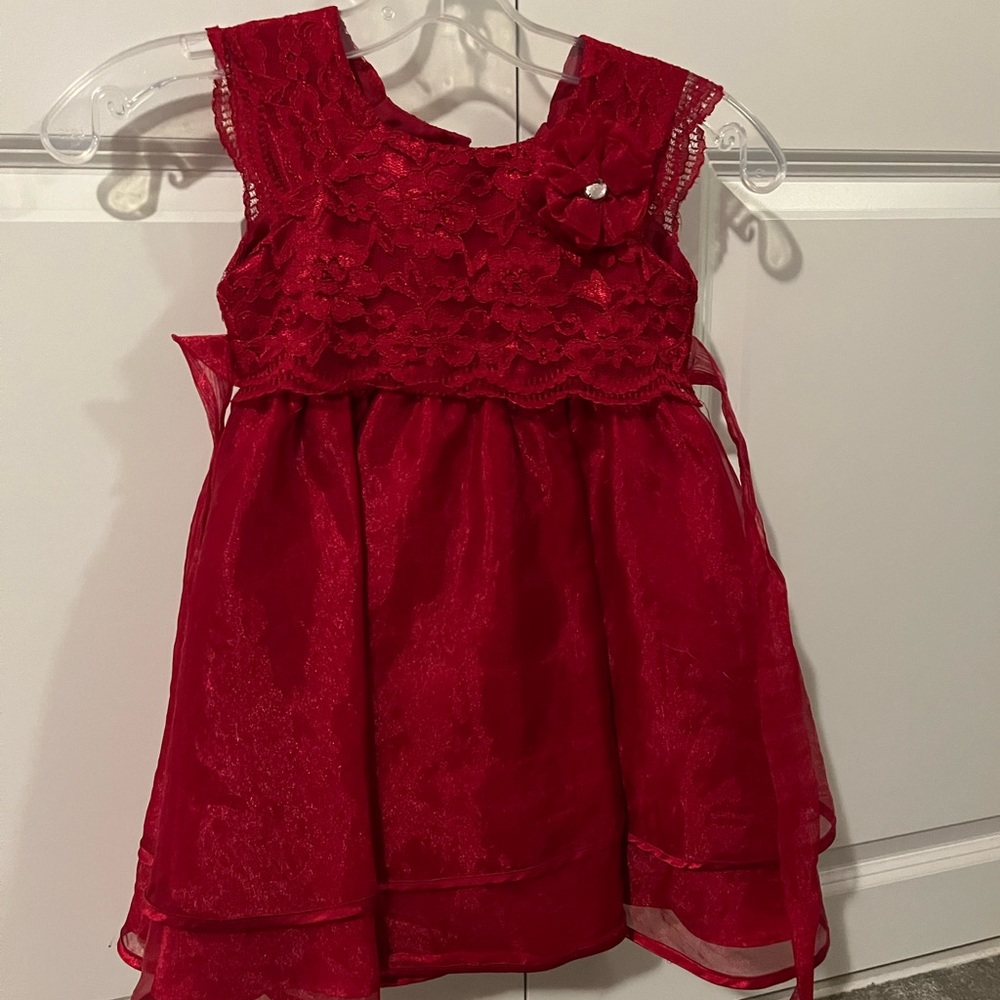 Red fancy lace kids dress - size 4